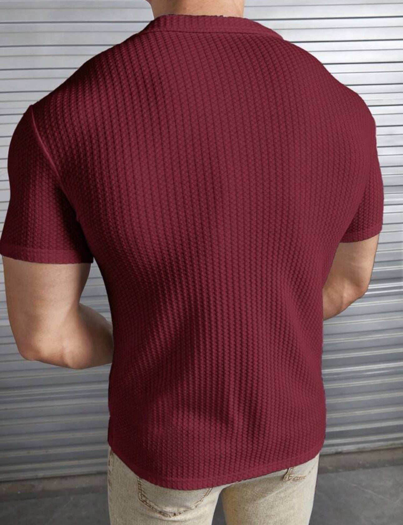 Modomio Hombres Camisa unicolor con botón delantero