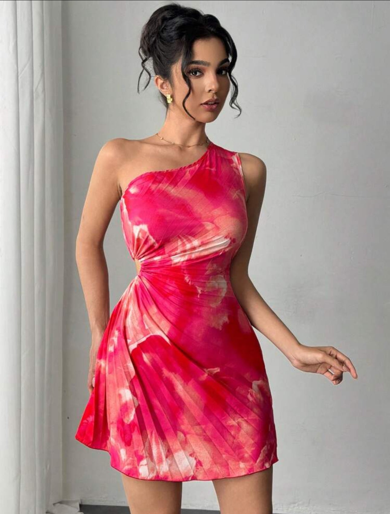 Vestido con pliegues estampado multicolor