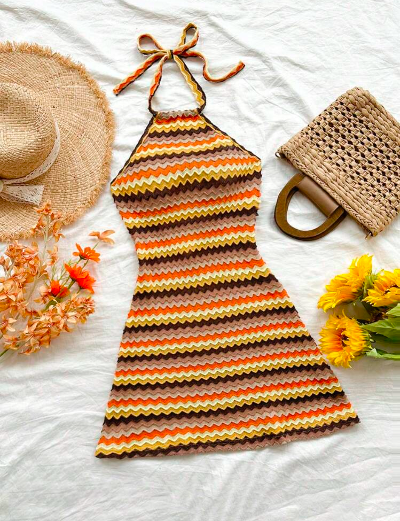 Vestido de textura con cuello Halter multicolor