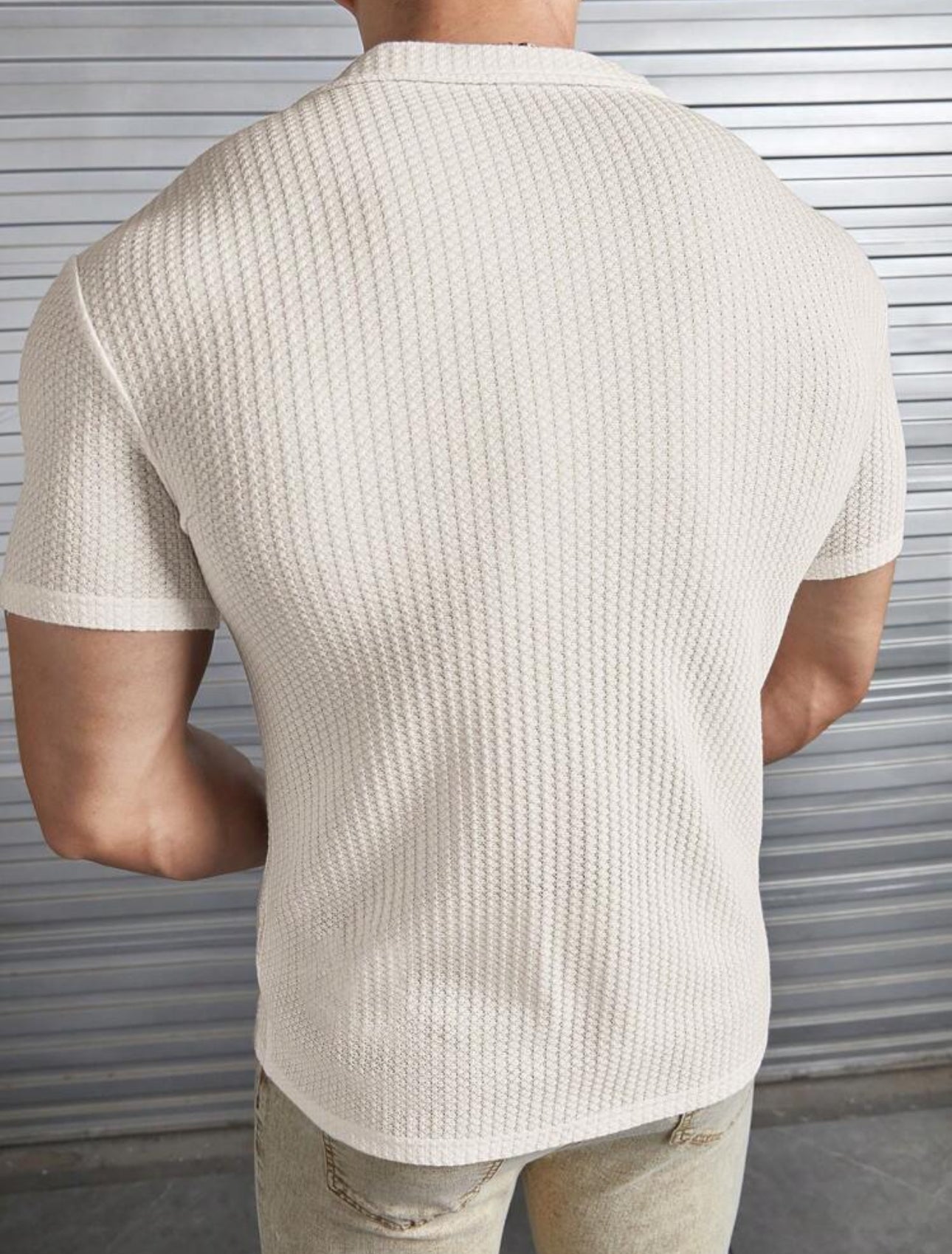 Modomio Hombres Camisa unicolor con botón delantero