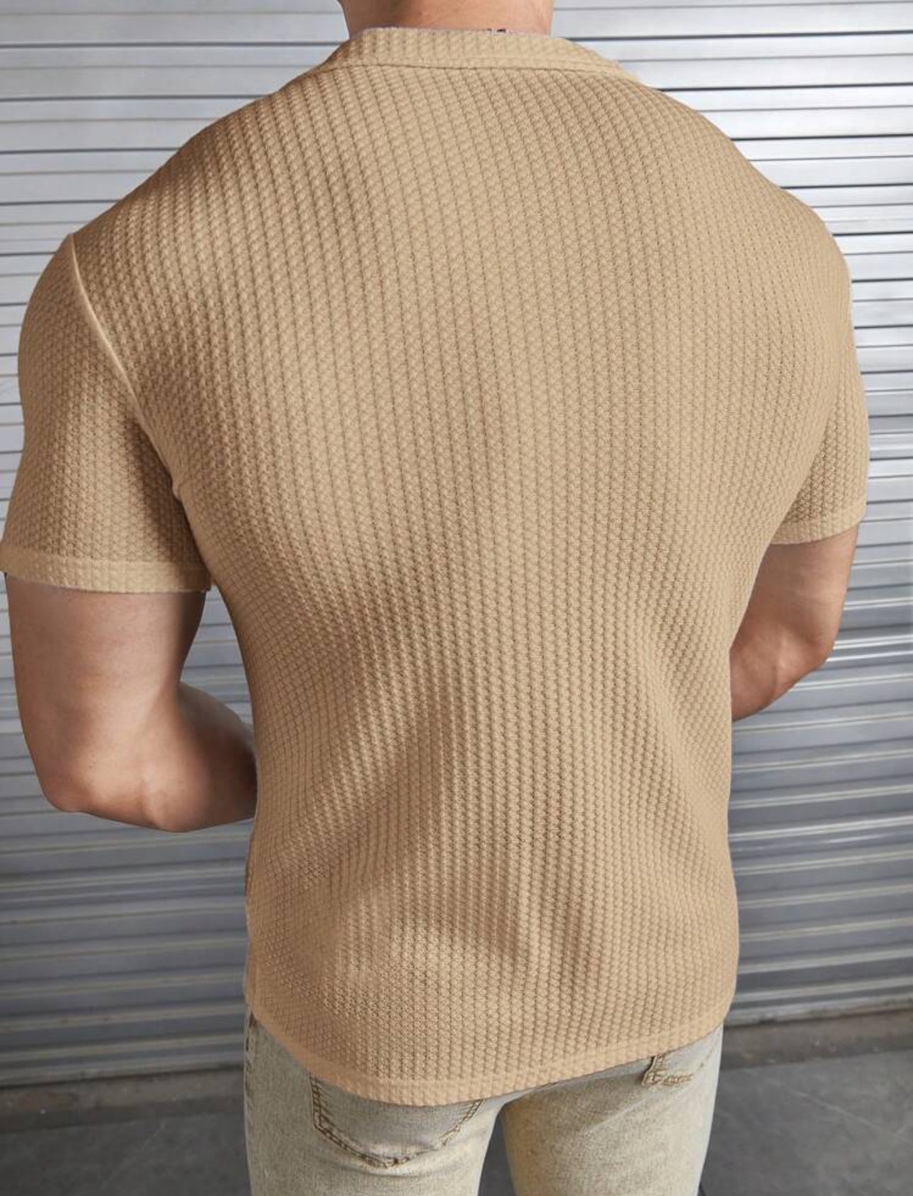 Modomio Hombres Camisa unicolor con botón delantero