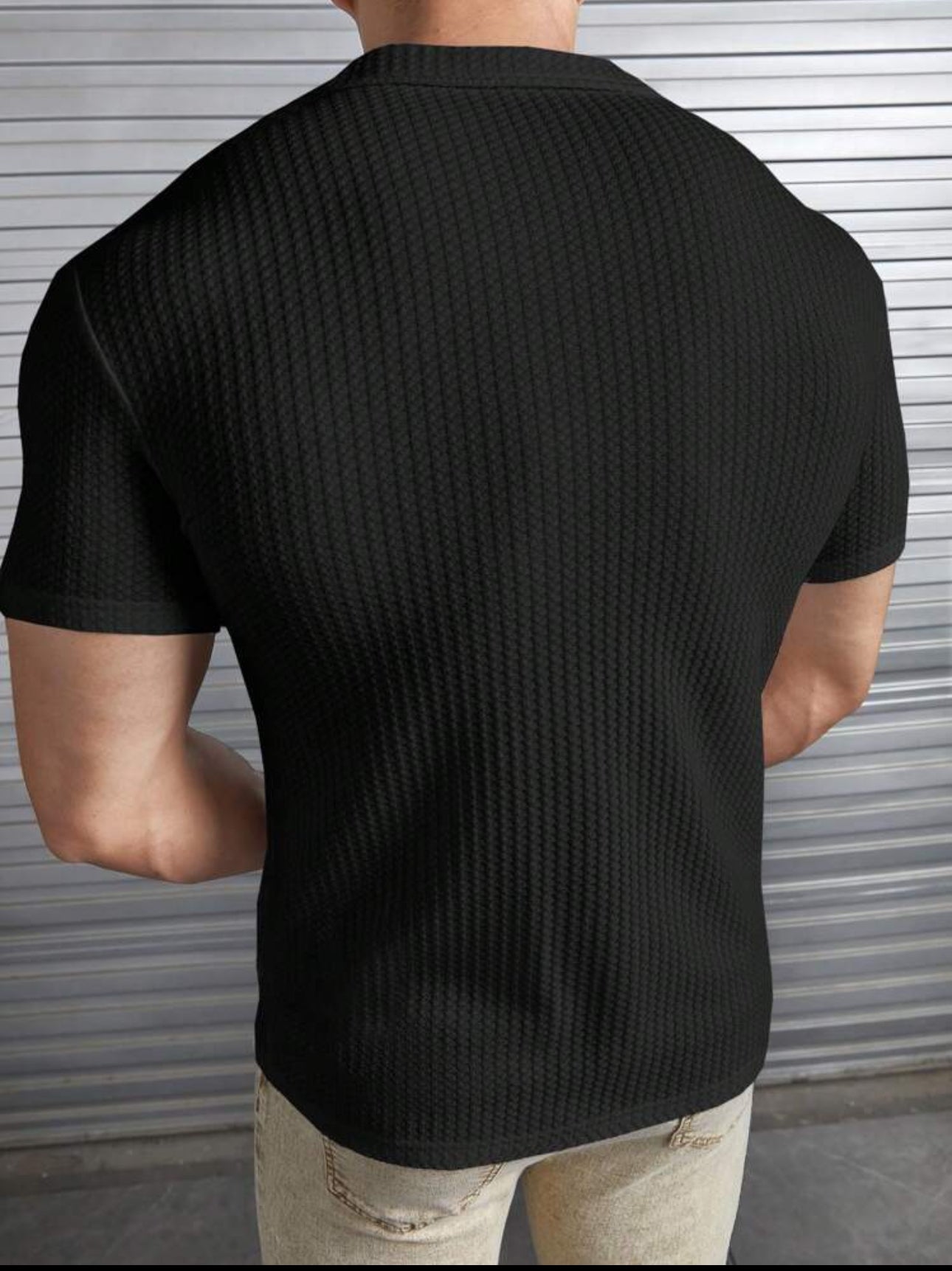 Modomio Hombres Camisa unicolor con botón delantero